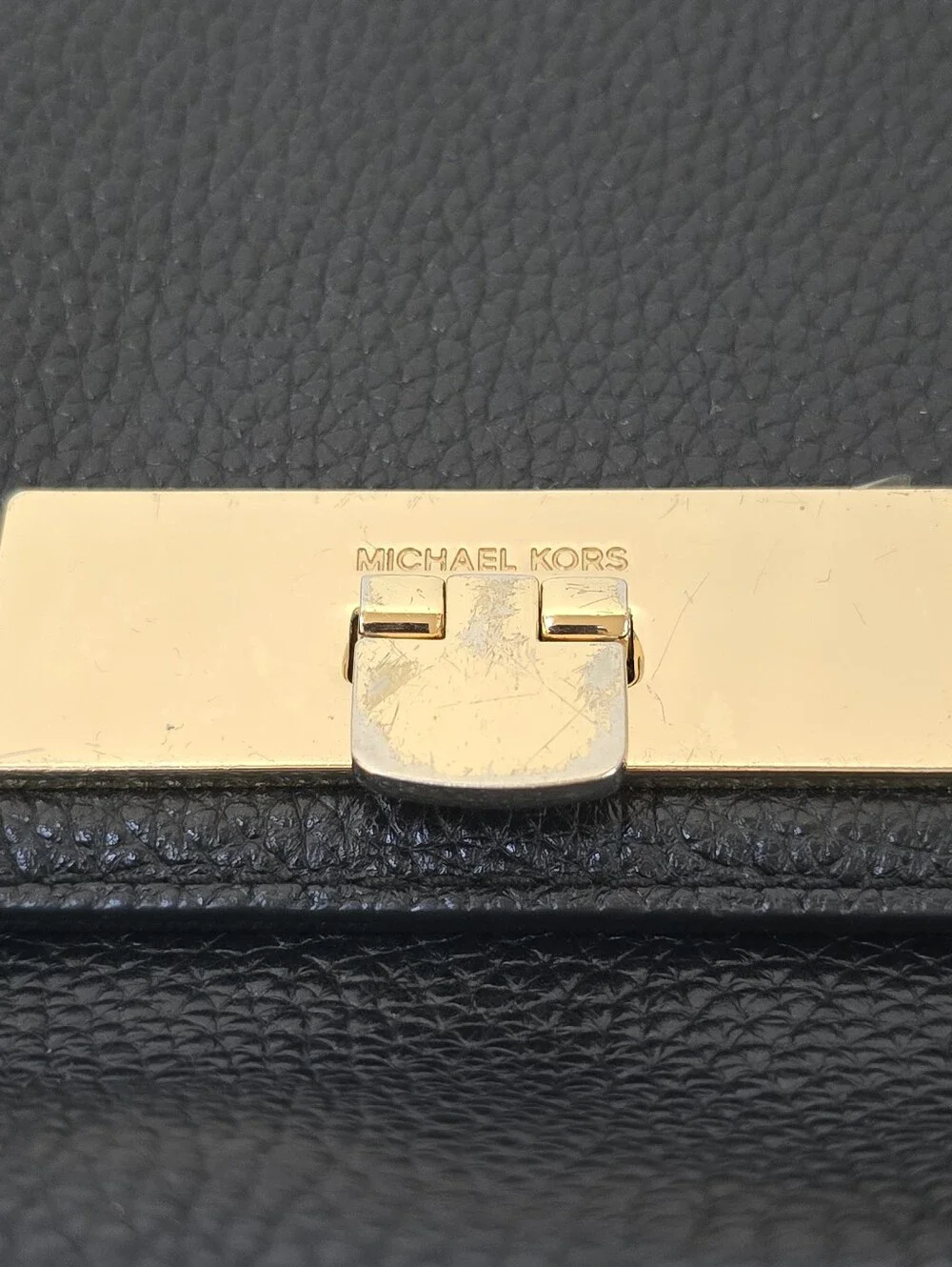 Michael Kors Callie Black Pebbled Leather Flap Top Handle Crossbody Satchel Bag
